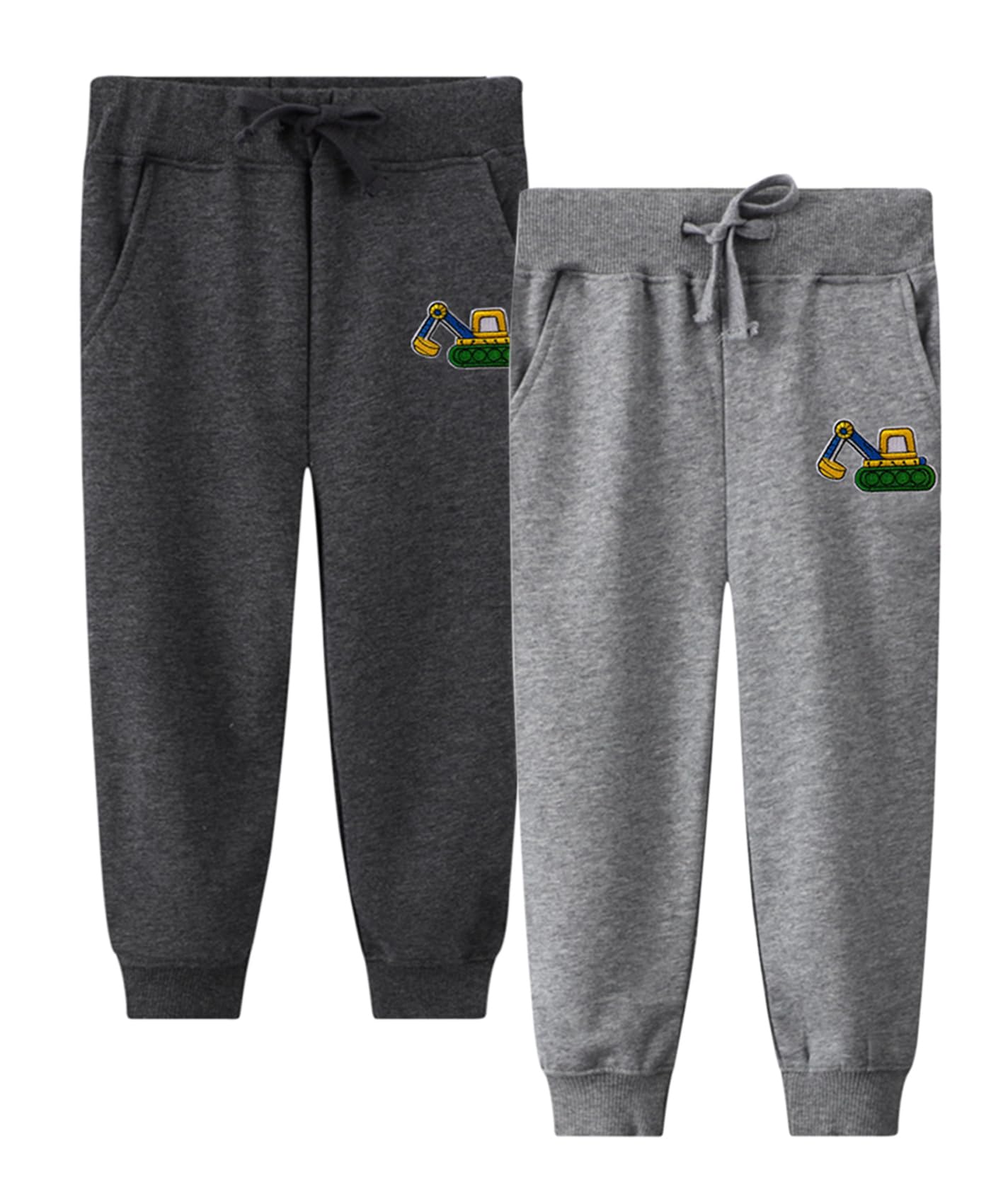 LOKTARC 2 Pack Toddler Boys Pants Drawstring Sweatpants Kids Active Cotton Jogger Pants Excavator Dgrey + LGrey 3-4Years