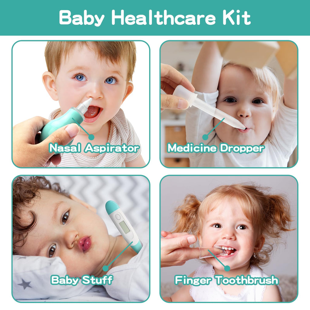 Baby Grooming Kit, Electric Safety Nail Trimmer Baby Nursery Kit，Infant Safety Care Set with Hair Brush Comb Nail Clipper Nasal Aspirator,Baby Essentials Kit for Newborn Girls Boys (20 Pc Green Kit)