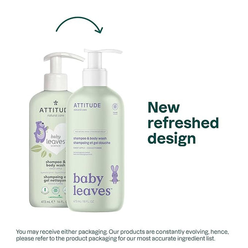 ATTITUDE Baby Shampoo, Body Wash & Soap 2-in-1, Sweet Apple, 16 Fl Oz