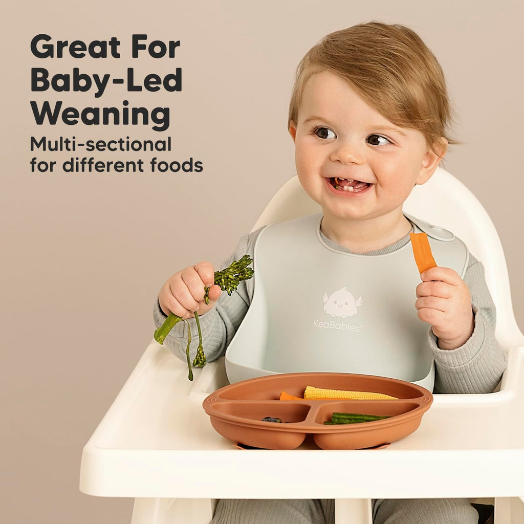 KeaBabies Suction Plates with Lids for Baby, 3pk 100% Silicone (Terracotta)