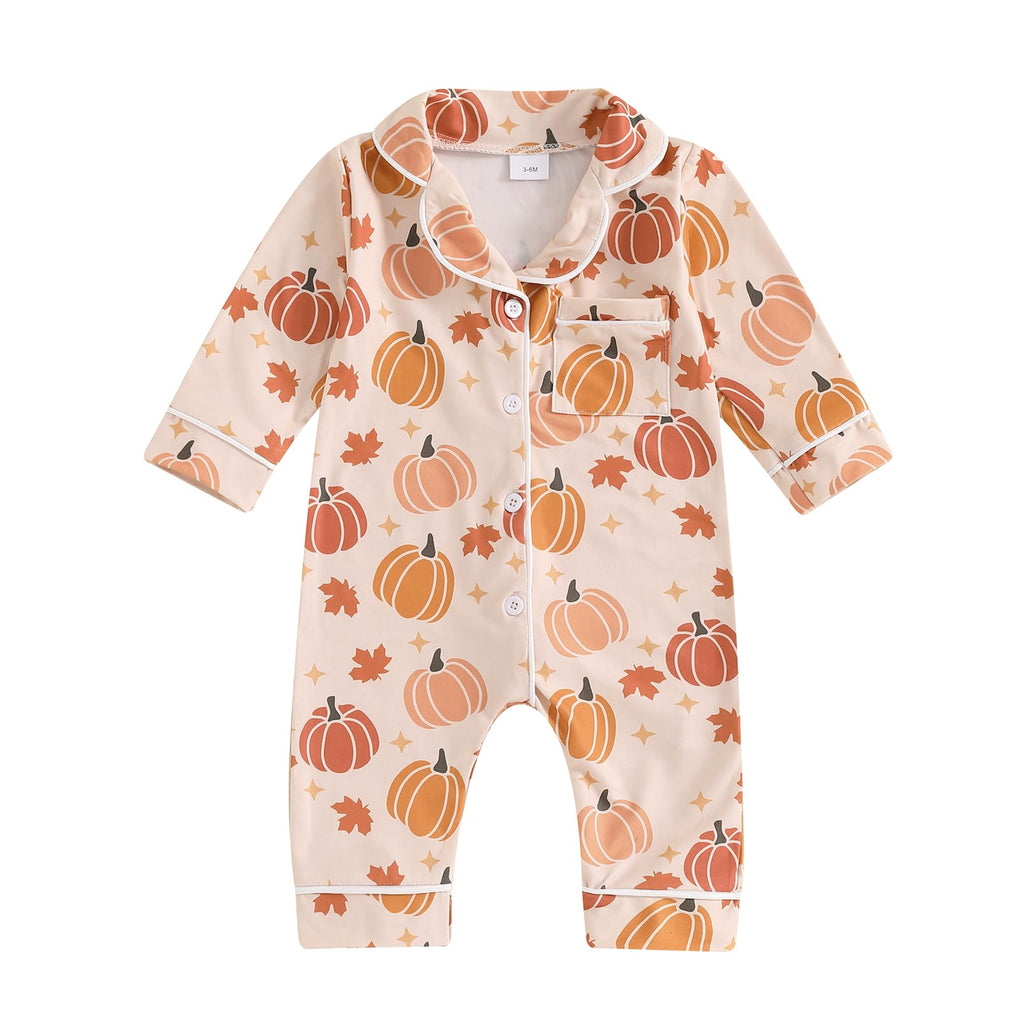 Balaflyie Baby Girl Button Down Pajamas Romper One-Piece Jumpsuit Long Sleeve Sleeper Infant Sleepwear (Pumpkin&Yellow,0-3 Months)