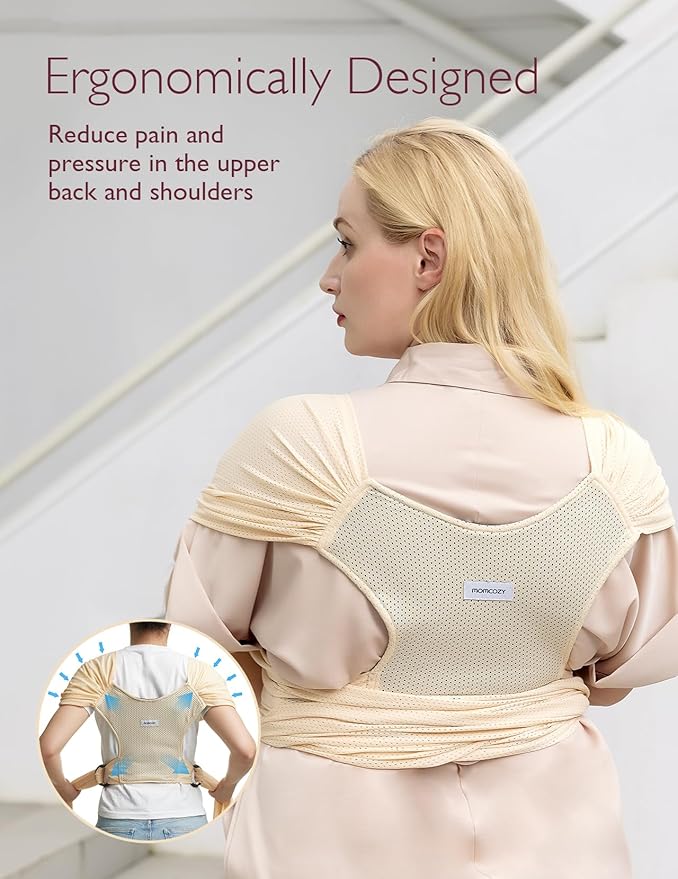 Momcozy Baby Carrier AirMesh - The Perfect Summer Sling for Newborns to Toddler 8-35 lbs - Cooling Fabric Baby Wrap, Lightweight, Ergonomic, and Easy to Wear, Beige