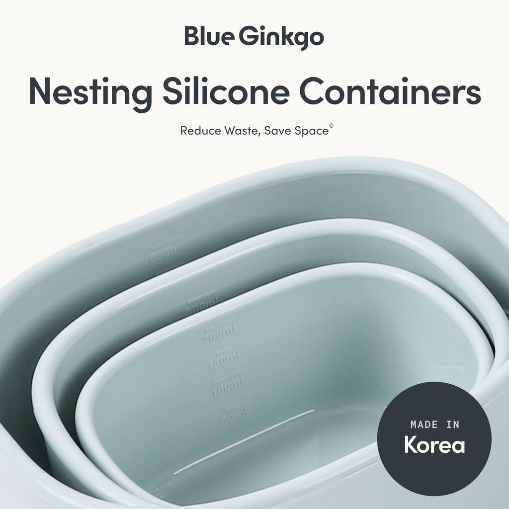BLUE GINKGO Nesting Silicone Containers - Set of 3 Hard-Shell Silicone Food Storage Containers | BPA Free, Airtight, Dishwasher and Freezer Safe (6.7oz, 10oz, 20oz) - Green