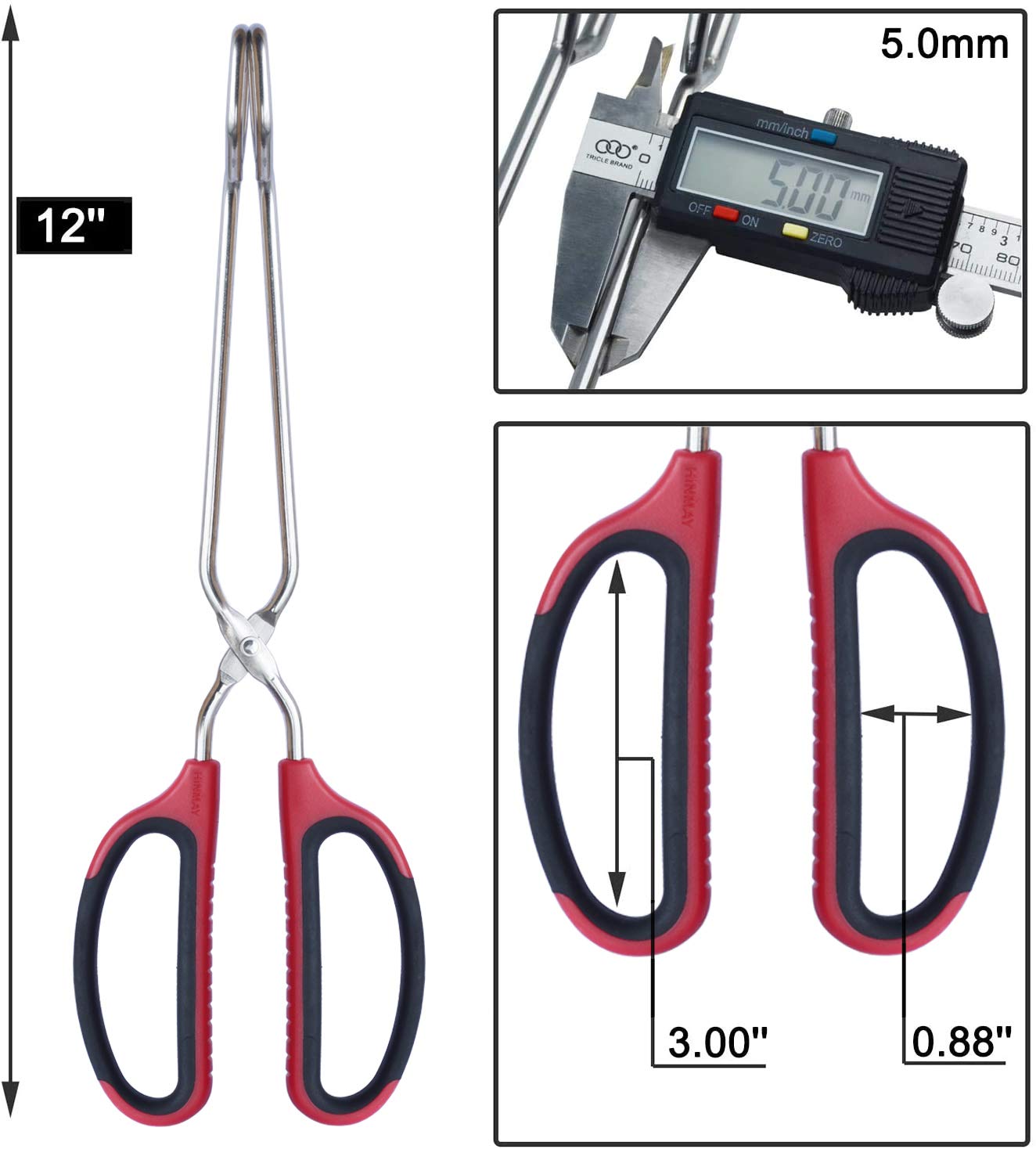 HINMAY Stainless Steel Scissor Tongs with Comfort-Grip Handle 12-Inch