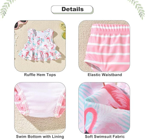 5T Toddler Little Girls Swimsuit Flamingo Ruffle Bathing Suit Bikini Swimming Suit Swimwear Beach Wear Two Piece