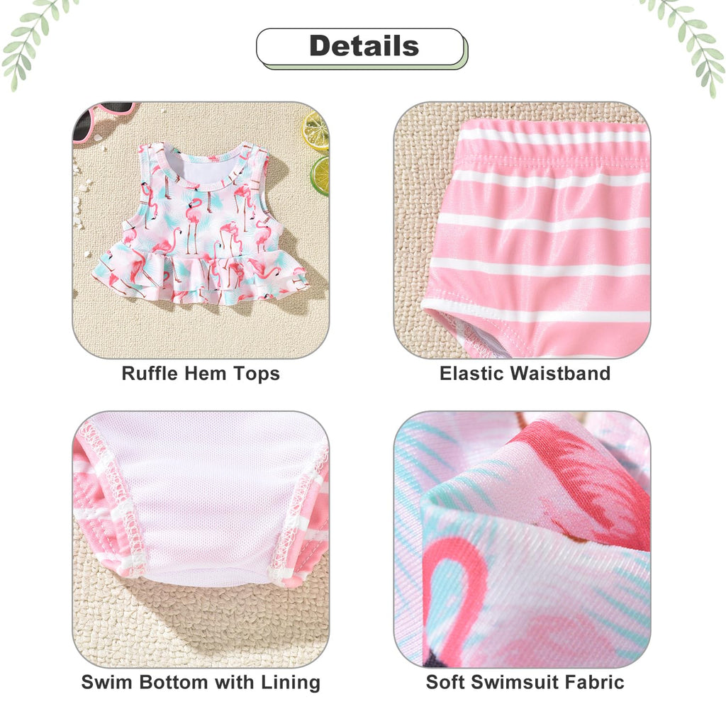 3-6 Months Baby Infant Girls Swimsuit Flamingo Ruffle Bathing Suit Bikini Swimming Suit Swimwear Beach Wear Two Piece