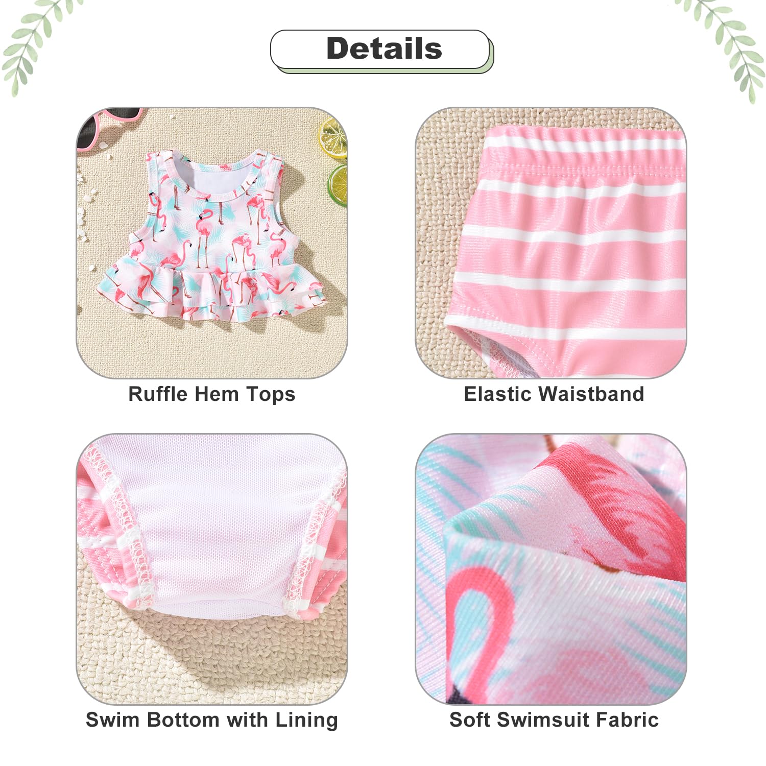3-6 Months Baby Infant Girls Swimsuit Flamingo Ruffle Bathing Suit Bikini Swimming Suit Swimwear Beach Wear Two Piece