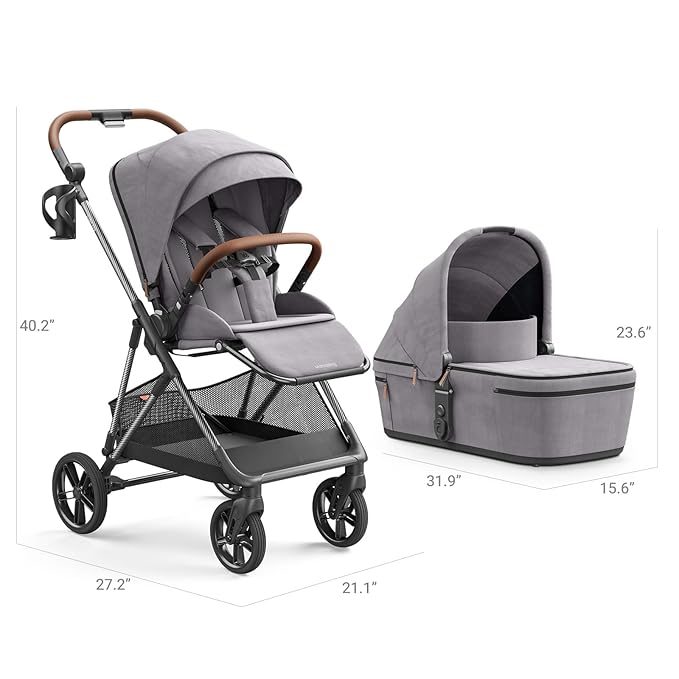 MAMAZING Air Lux Baby Stroller with Bassinet & Infant Car Seat Adapter, Lightweight Compact Carbon Fiber Frame, One-Hand Fold, Reversible Seat, Space-Saving Storage