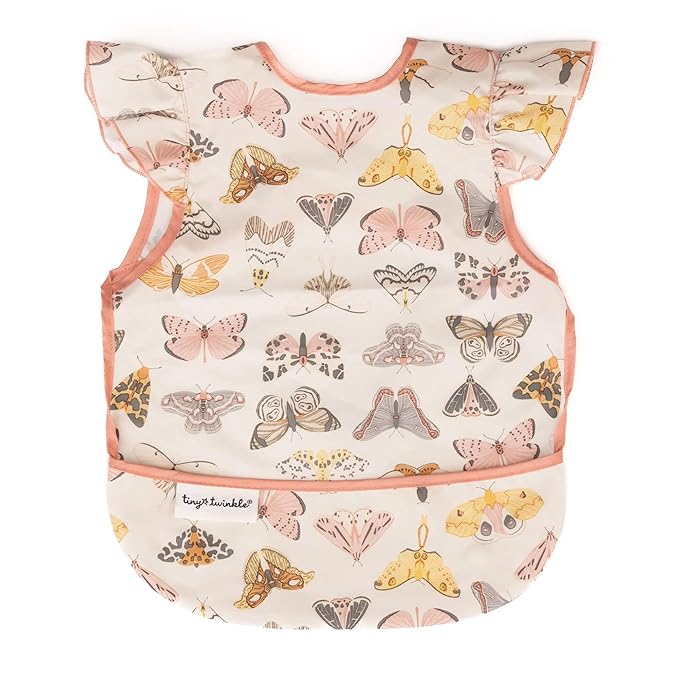 Tiny Twinkle Short Sleeve Apron Baby & Toddler Bib for Girls – Waterproof, Mess-Proof Bibs for Eating & Feeding, Machine Washable,Perfect Holiday Gift (Flutter, 2-4Y)