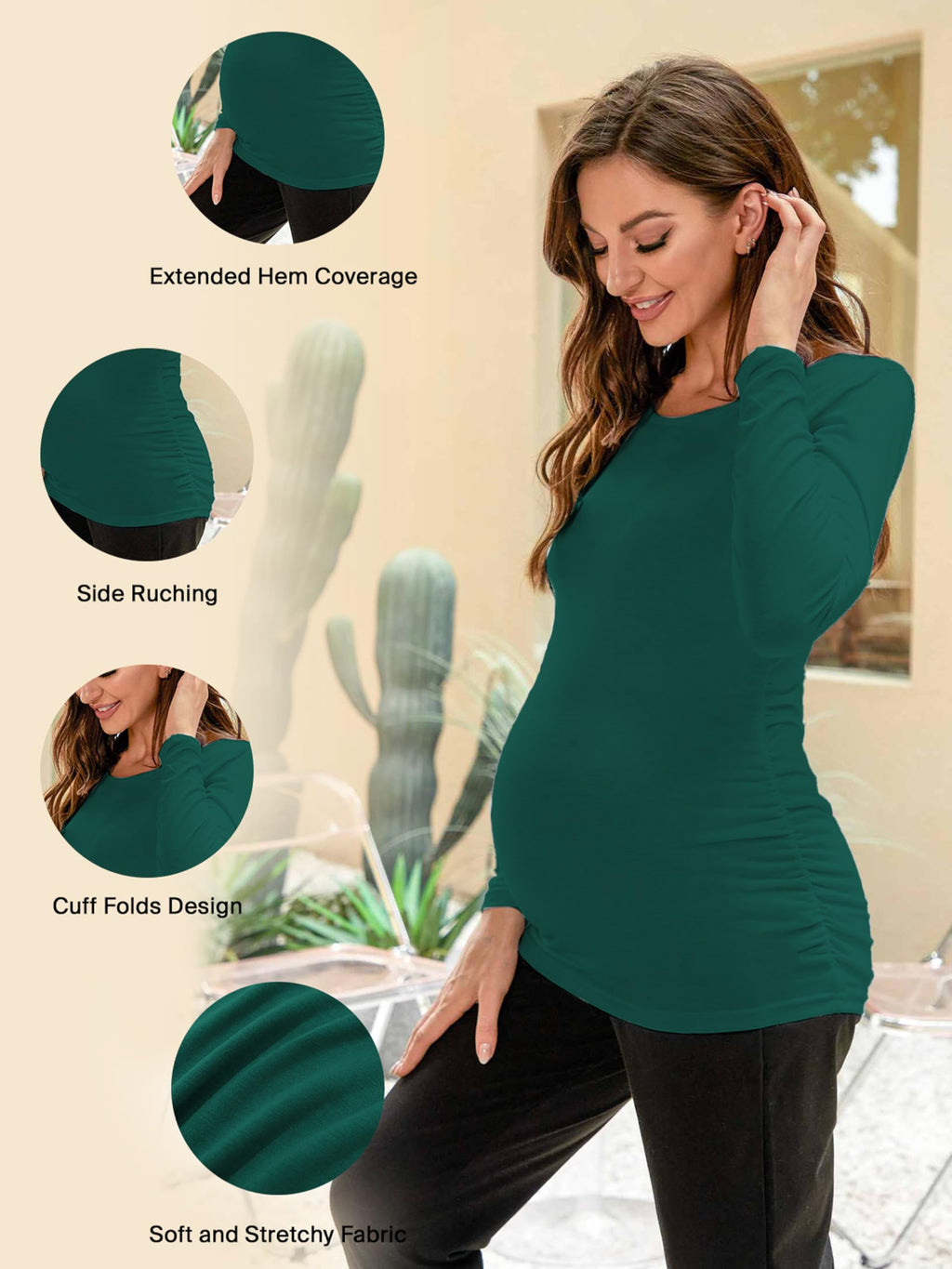 Ecavus Women's 3-Pack Maternity Shirts Long Sleeve Soft Stretchy Pregnancy Tops Side Ruched Casual Mama Clothes