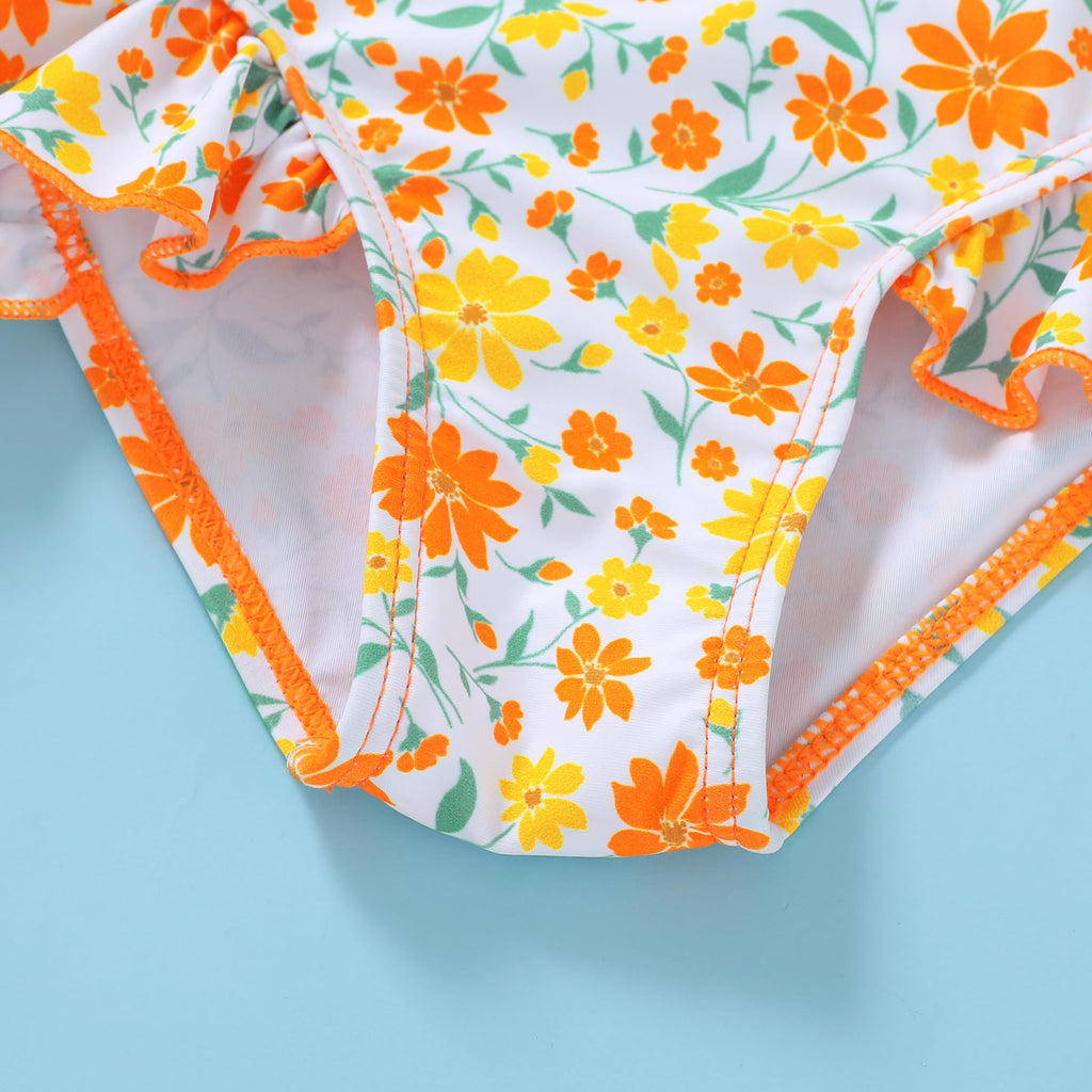 YOUNGER TREE Toddler Girls Two Pieces Swimsuit Color Block Stripe Swimwear Summer Beach Bathing Suit 18M-5T（Yellow 5-6T）