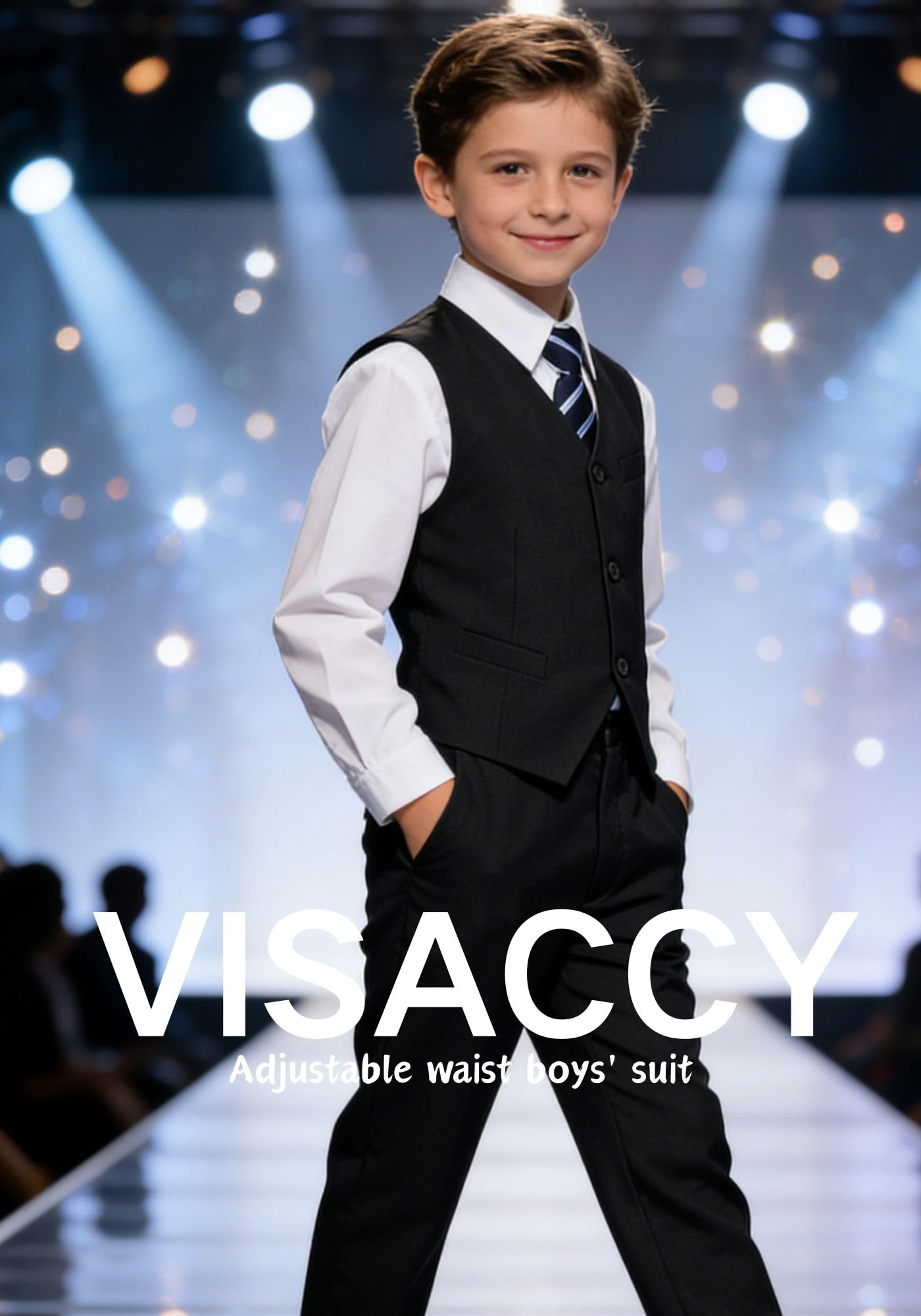 Boys Suits Kids Vest and Pants Set Formal Black Suit for Wedding Size 10