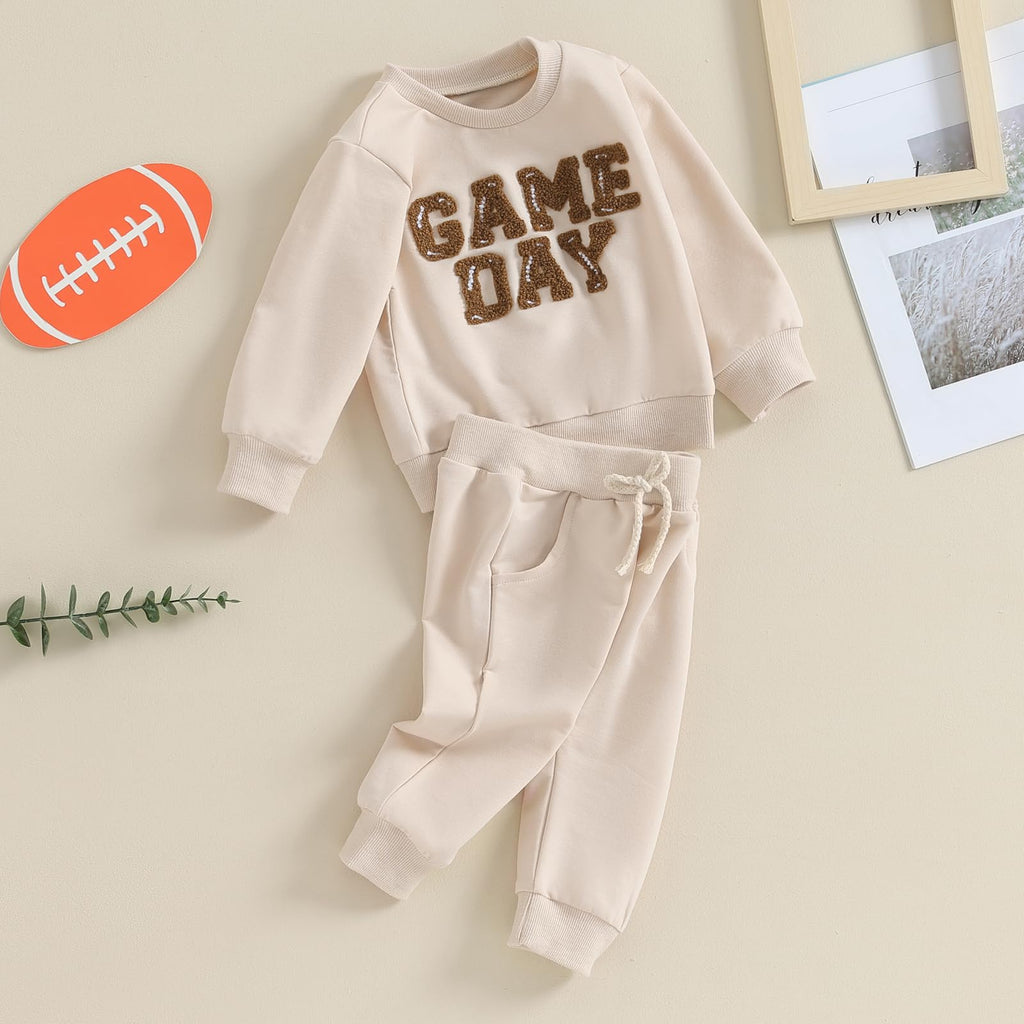 Kupretty Toddler Baby Boy Color Block Sweatshirt Pants Set Beige 2-3Y