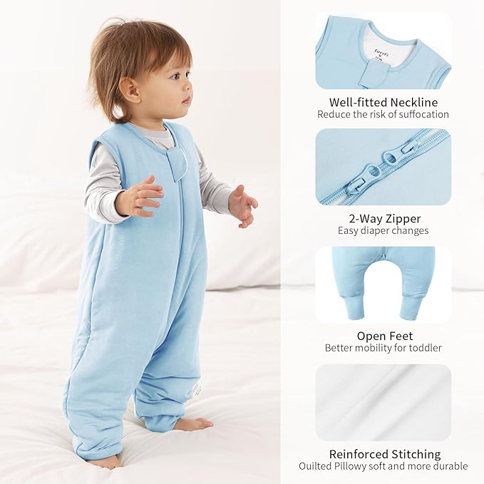 Rayon Made From Bamboo Sleep Sack 3t-4t 0.5 Tog Ultra Soft Summer Toddler Sleep Sack 36-48 Months with Feet 2-Way Zipper Lightweight Baby Sleeping Bag with Legs Thin Baby Wearable Blanket-Blue
