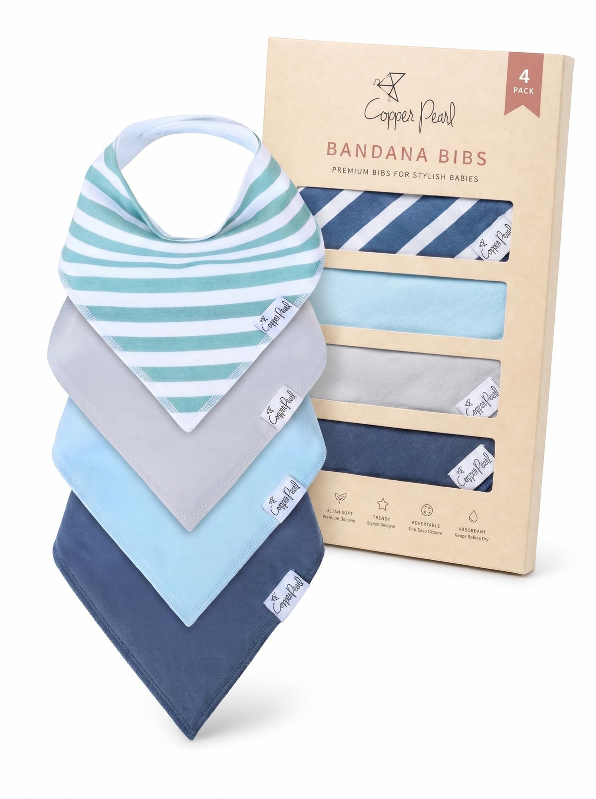 Copper Pearl Baby Bibs for Baby Boy or Girl – Bandana Drool Bibs for Teething, Absorbent Bibs for Eating, Newborn to Toddler, 4 Pack, Black Basics