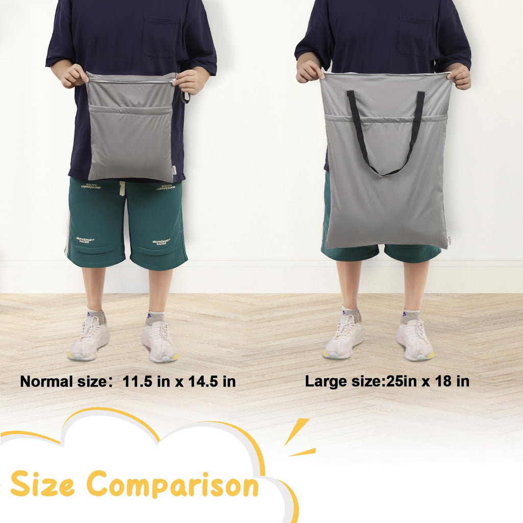 ALVA ALVABABY 2 Pack Large Wet Dry Bag Waterproof Hanging Cloth Diaper with Double Zippered Pockets 25x18 inches (Black and grey)