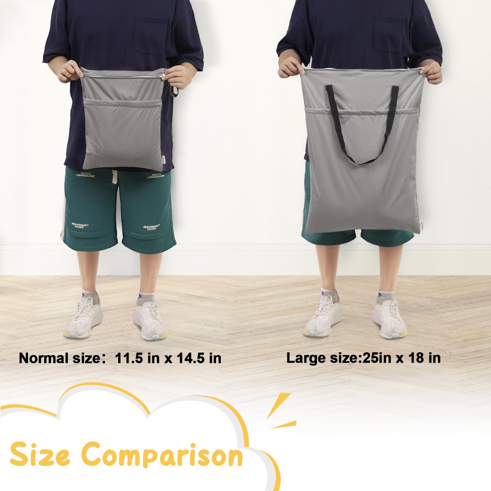 ALVA ALVABABY 2 Pack Large Wet Dry Bag Waterproof Hanging Cloth Diaper with Double Zippered Pockets 25x18 inches (Black and grey)