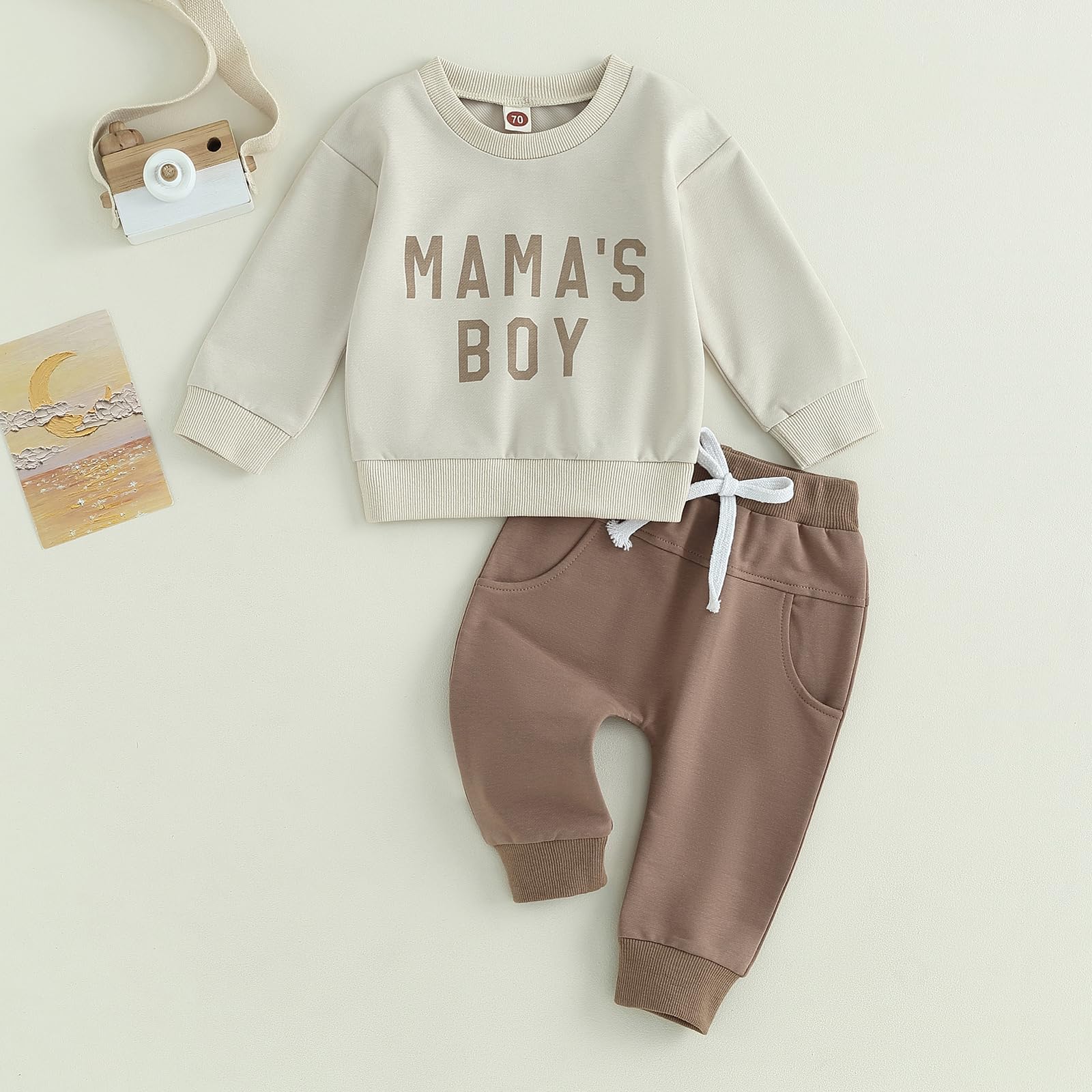 MA&BABY Toddler Baby Boy Clothes Solid Color Sweatshirt Jogger Pants Set