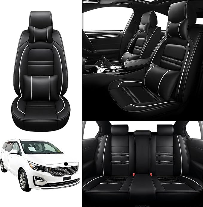 Car Seat Covers for kia Sedona 2003-2021 | 5-Seats Seat Covers, Waterproof Seat Protectors, Automotive Seat Covers (Full Set with Pillow,Black&White Line)