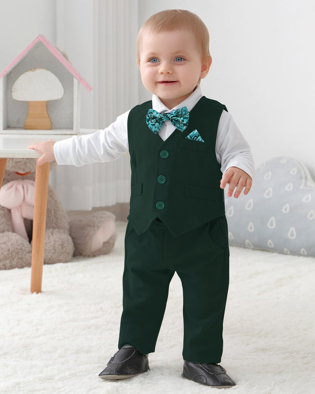 DISAUR First Christmas Church Outfit Baby Boy Wedding Outfit 3-6 Months Christmas Tree Green Baby Boy Suit