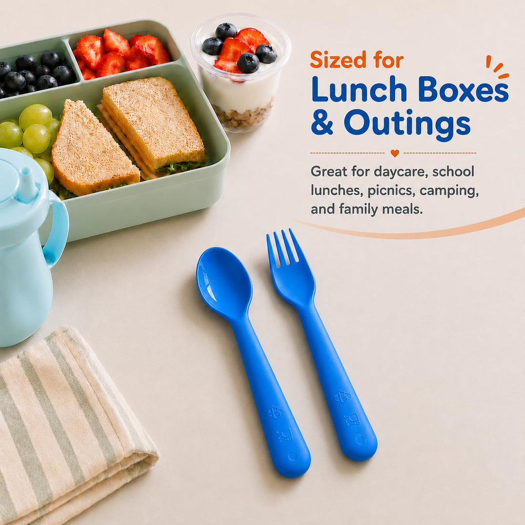 Muulaii 12 Pcs Kids Forks and Spoons, Plastic Kids Utensils Set, Blue
