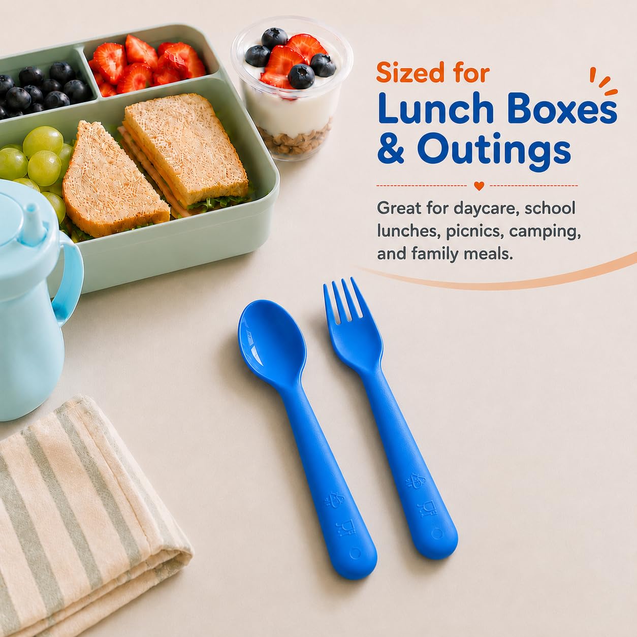 Muulaii 12 Pcs Kids Forks and Spoons, Plastic Kids Utensils Set, Blue