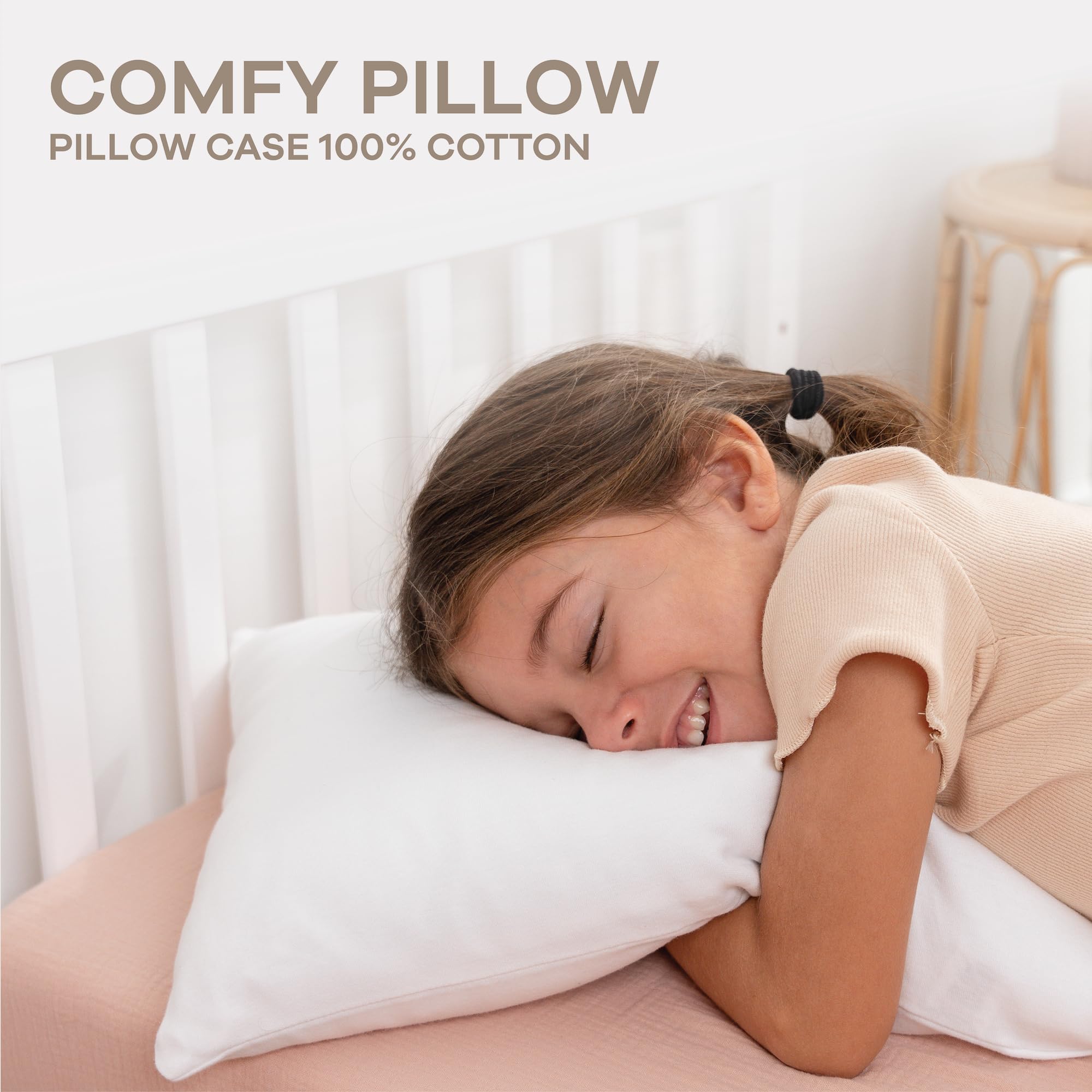 Comfy Cubs Toddler Pillow with Cotton Pillowcase, 13 x 18 in - Lightweight, Breathable Microfiber Fill for Sleeping and Travel - Soft and Cozy Small Pillow for Toddlers - White