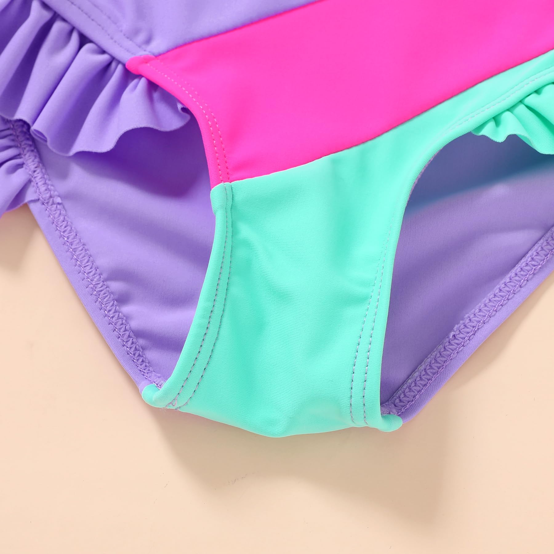 YOUNGER TREE Toddler Girls Two Pieces Swimsuit Color Block Stripe Swimwear Summer Beach Bathing Suit 18M-5T(Purple#Green 5-6T)