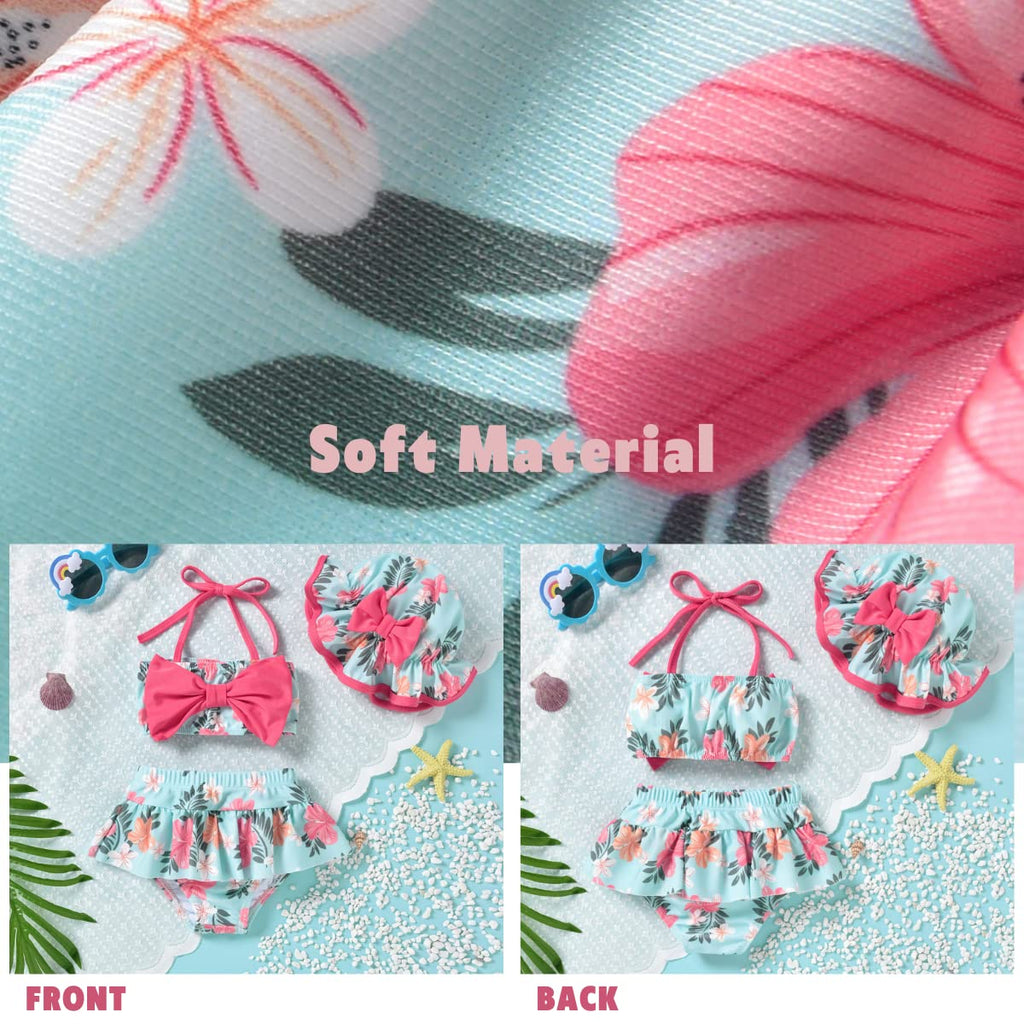 Toddler Baby Girls Swimsuit Floral Bikini Two Pieces Bathing Suit Swimwear Summer Beach Set Blue 12-18 Months
