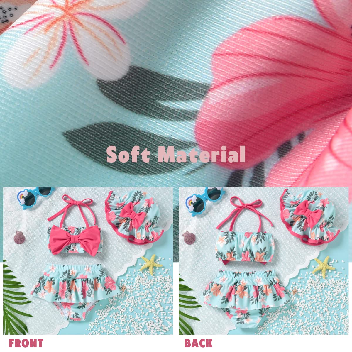 Toddler Baby Girls Swimsuit Floral Bikini Two Pieces Bathing Suit Swimwear Summer Beach Set Blue 12-18 Months