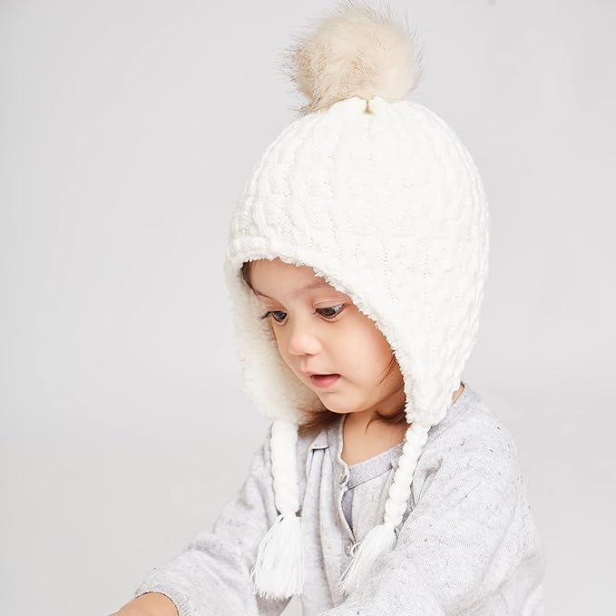 LANGZHEN Toddler Kids Infant Winter Hat,Earflap Knit Warm Cap Fleece Lined Beanie for Baby Boys Girls