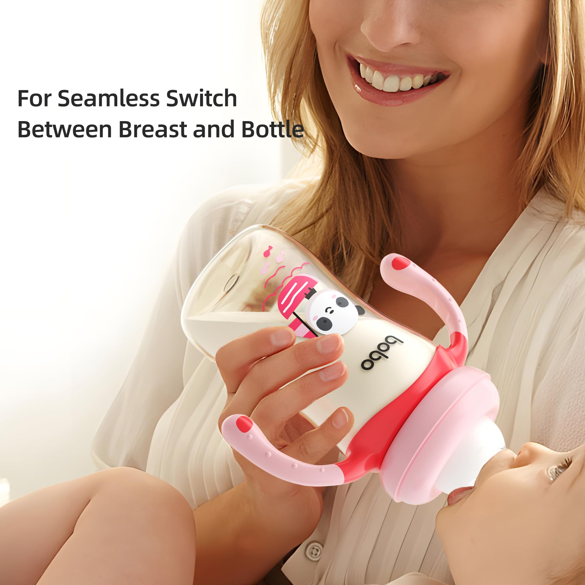 YOHKOH Natural PPSU Baby Bottle with Natural Response Nipple, Newborn Anti-Colic Baby Bottles with Handle, Wide Neck Mushroom Cap Baby Bottle (8.8oz (Pack of 2), Red)