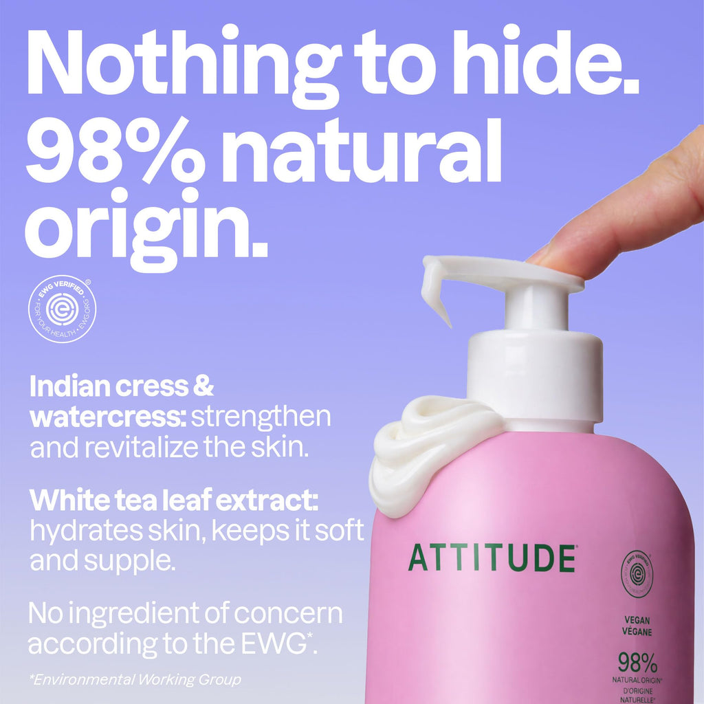 ATTITUDE Body Lotion, EWG Verified Moisturizer, Vegan Skin Care Products, Non-Greasy, Hydrating for Dry Skin, Cruelty Free, Moisturizing, Coconut & Wild Berries Scent, 16 Fl Oz