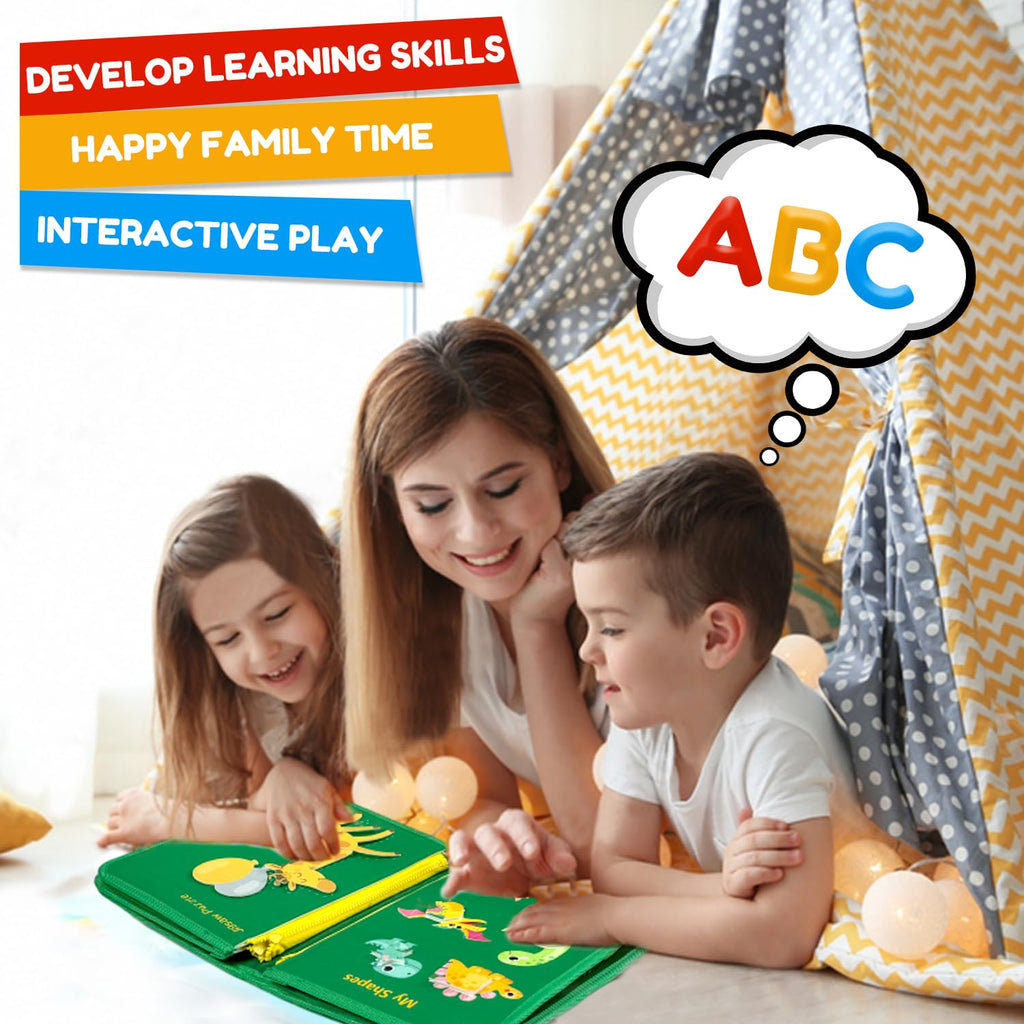 Qizfun Toddler Busy Board Montessori Toys – Sensory Busy Book, Educational Learning Travel Toy for Airplane & Car, Keeps Toddlers Engaged, Birthday Gifts for Toddler Boys Girls