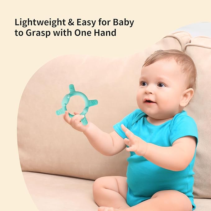 Pigeon Silicone Baby Teether – Multi-Textured Teething Relief Toys, Lightweight & Easy to Grasp, 3+ Months (Green Bear, 1 Count)