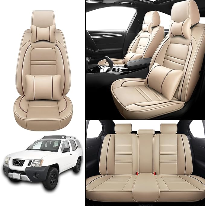 Car Seat Covers for Nissan Car Xterra 2000-2015 | 5-Seats Seat Covers, Waterproof Seat Protectors, Automotive Seat Covers (Full Set with Pillow,Beige)