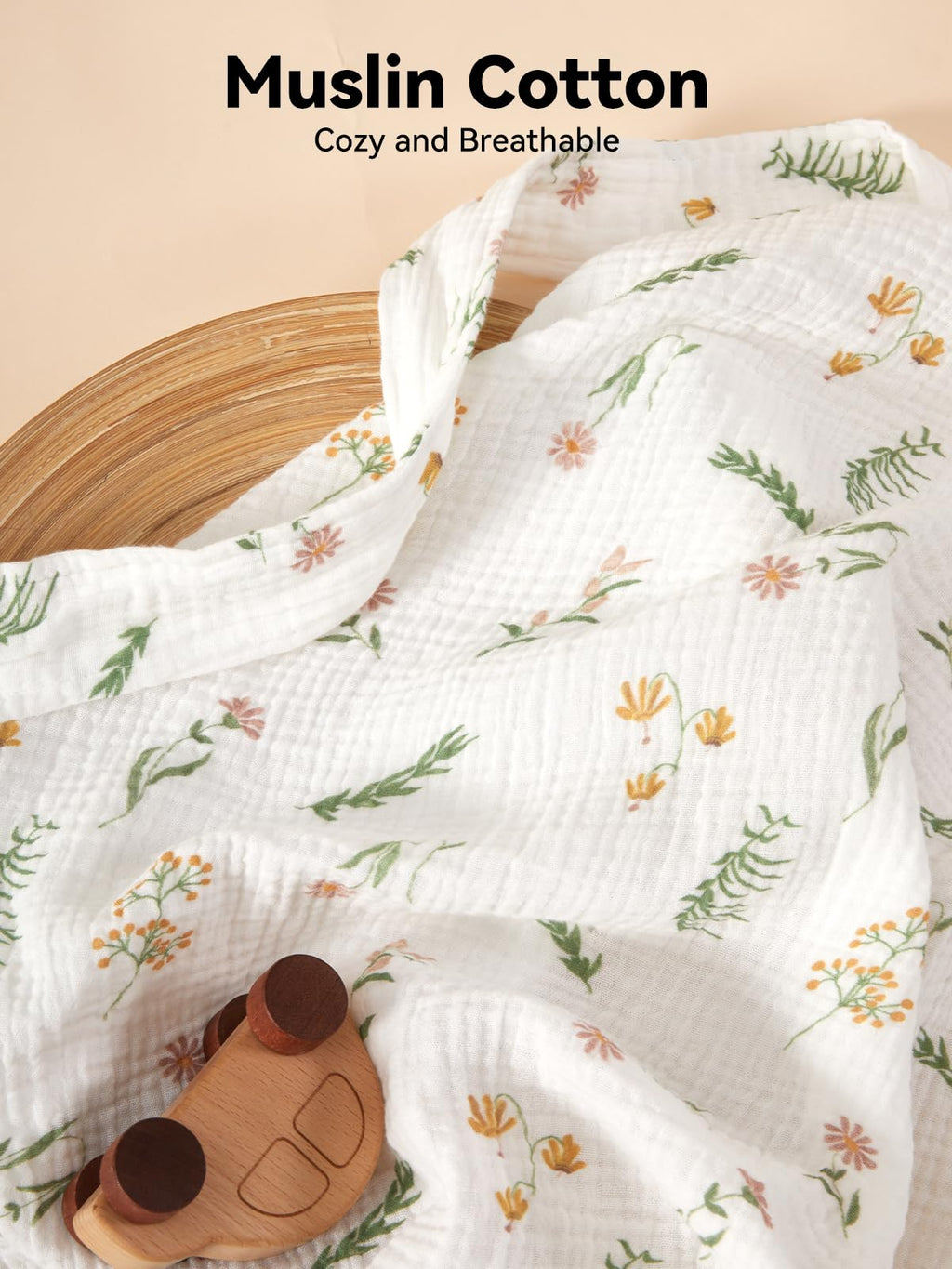 TILLYOU Muslin Nursing Cover for Baby Breastfeeding, 100% Cotton Breathable with Arch Neckline for Women, Daisy