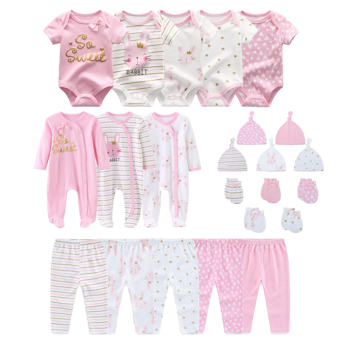 JELYLOVE 23 Pack Baby Boy Girl Bodysuits And Pants Sets New Born Outfits