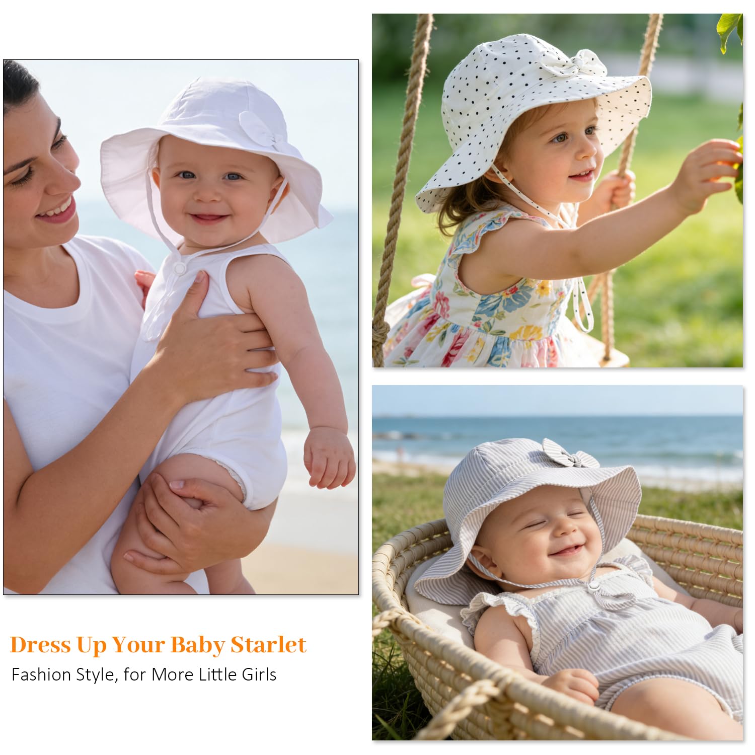 Baby Girl Sun Hat Kids Summer Beach Wide Brim Hats Toddler Bucket Hat 6-24M