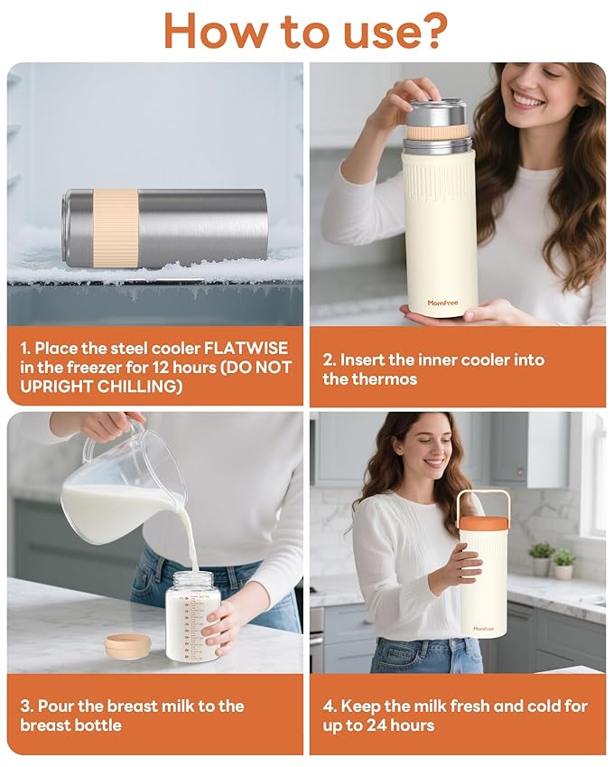 22oz Portable Breast Milk Cooler for Breastmilk Storage, Liquid Gold Saver 360° Cooling Keeps Milk Fresh for 24 Hours, Larger Capacity Breastmilk Chiller with 2pcs Bottles for Outdoor Mom