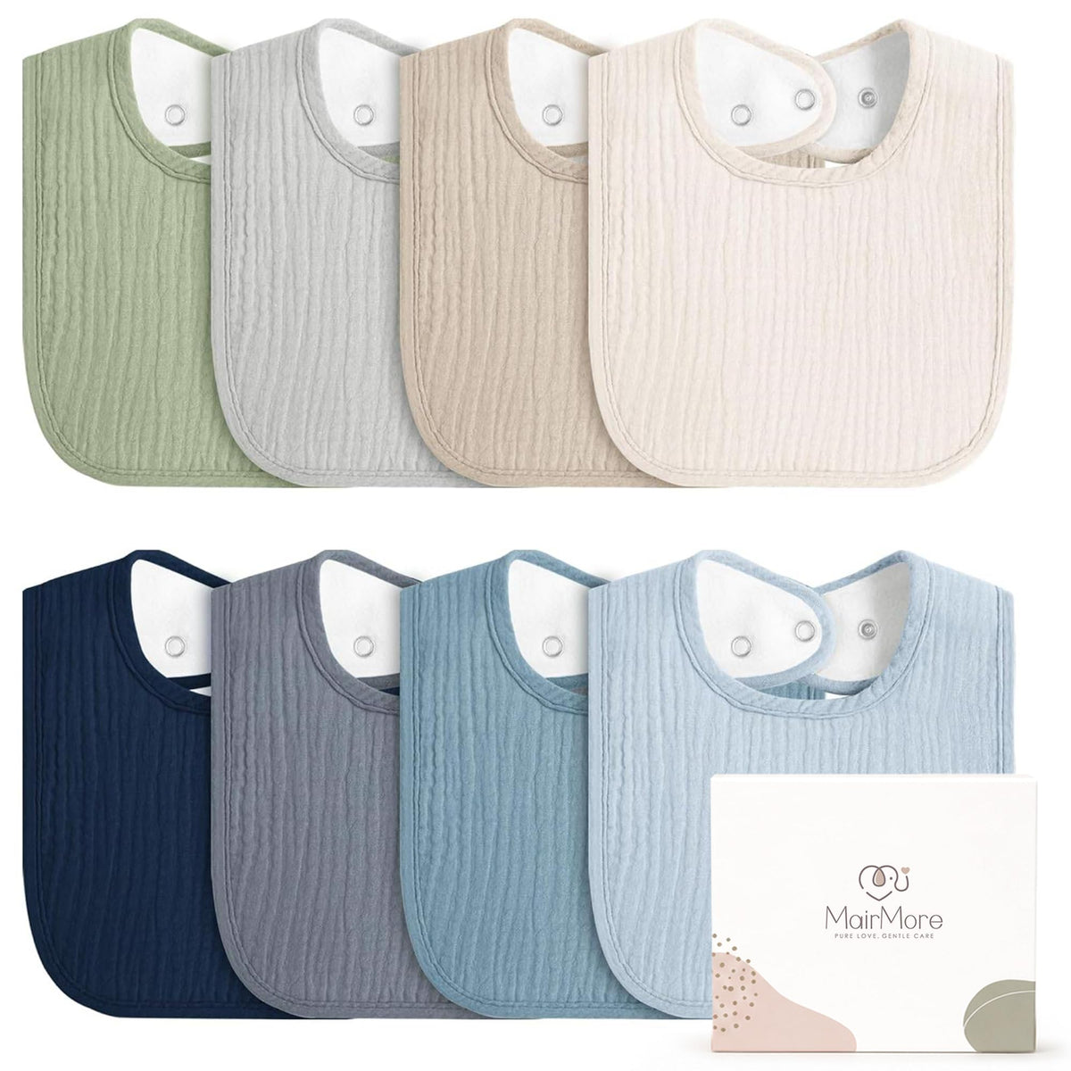 MairMore Muslin Baby Bibs, Drool Bibs for Boys and Girls, 8-Pack