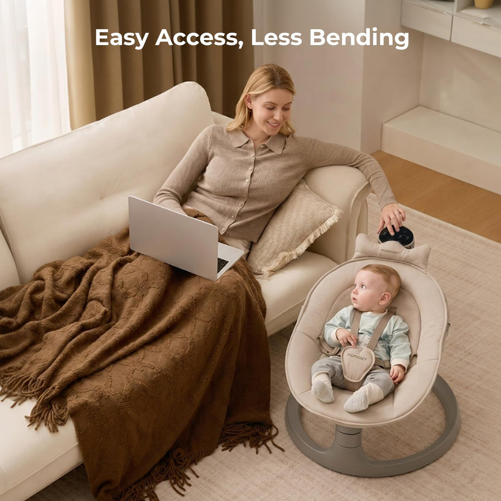 Momcozy 2-in-1 Electric Baby Swing, Dual-Arm Support System, Khaki