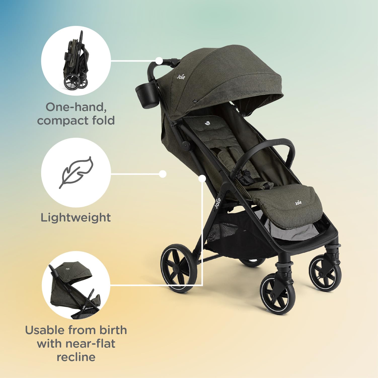 Joie Baby Nutmeg Compact Lightweight Travel Stroller, One‑Hand Fold