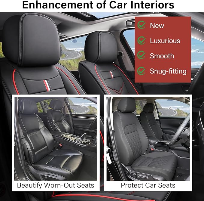 Leather Car Seat Covers Fit for LR Range Rover Sport 2023-2025, 5 Seater Waterproof and Wear-Resistant Seat Cover Interior Accessories(Full Set,Black&Red)
