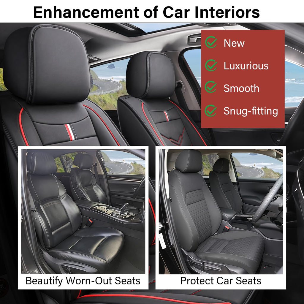 TENDER GLOW Leather Car Seat Covers Fit for LR LR4 2009-2016, 5 Seater Waterproof and Wear-Resistant Seat Cover Interior Accessories(Full Set,Black&Red)