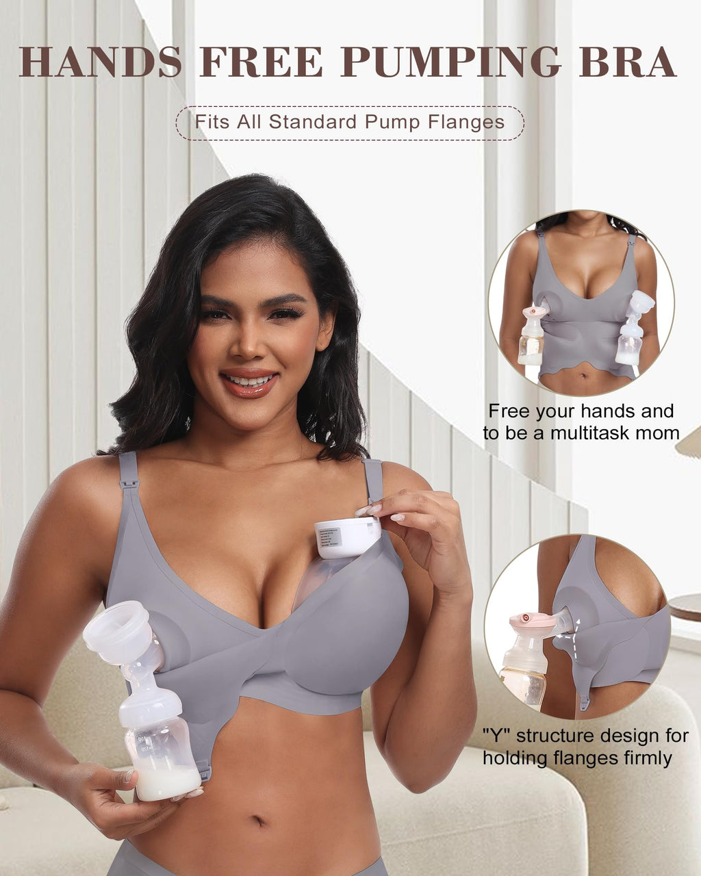 As Fairy Wireless Seamless Pumping Bra Hands Free Nursing Bra Wirefree Comfort Wearable Breast Pump Bra Regular Plus Size (Grayish Blue S Plus)
