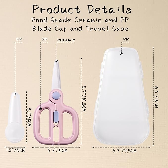 Baby Food Scissors with Travel Case, Ceramic Food Scissors Kids, Toddler Scissor with Safety Lock, Ideal for Pizza, Meats, Noodles, Vegetables, and Fruits (A)