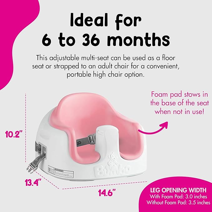 Bumbo 2 Pack 3-in-1 Multi-Seat for 6 to 36 Months, Travel Baby Feeding and Play Floor Seat, All-in-One Portable Booster with Tray & Toddler High Chair, Cradle Pink