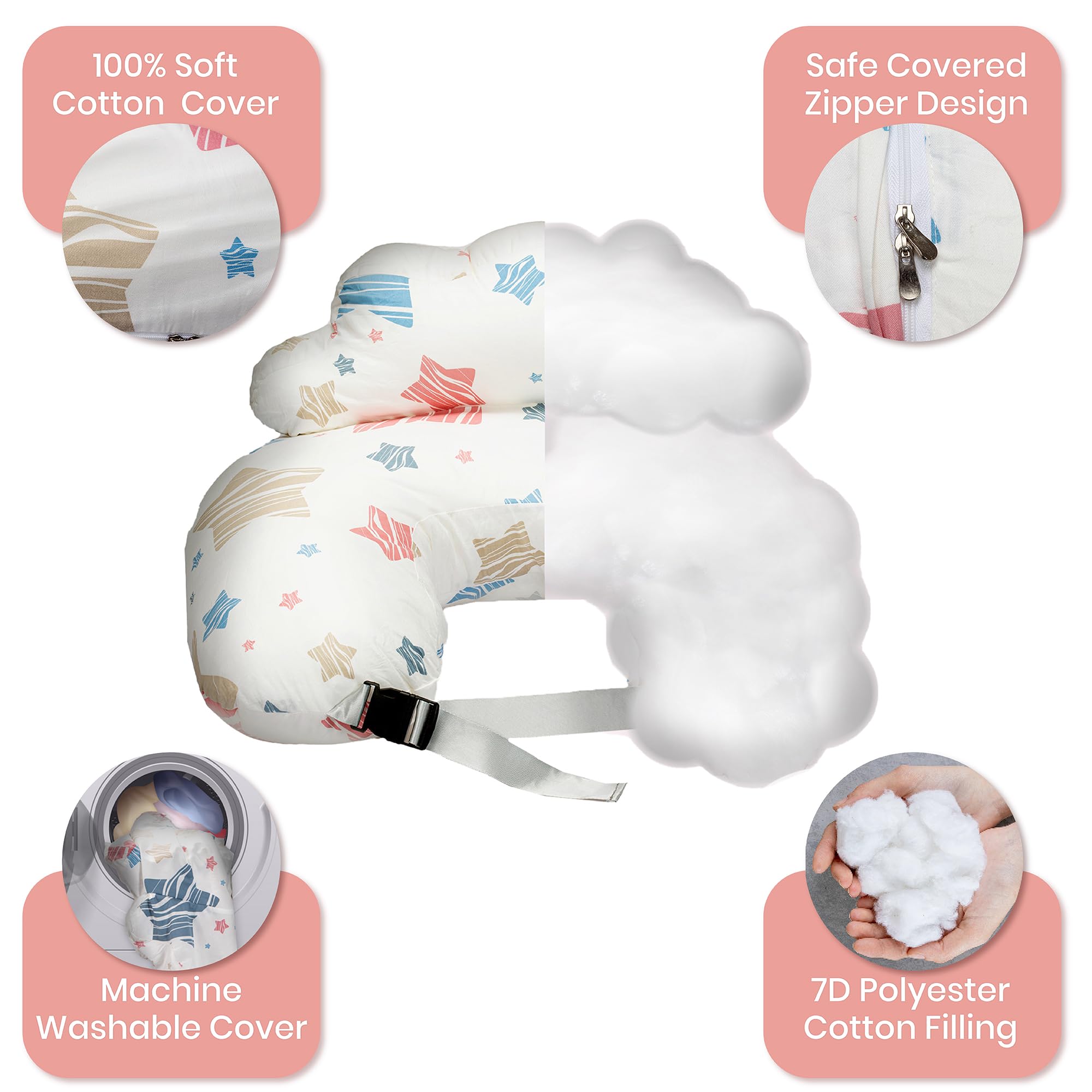 PILLANI Nursing Pillow for Breastfeeding & Bottle Feeding, Original Breast Feeding Pillow for Mom & Baby, Removable Cotton Cover, Adjustable Waist Strap, Baby Girl Boy Essentials Must Haves