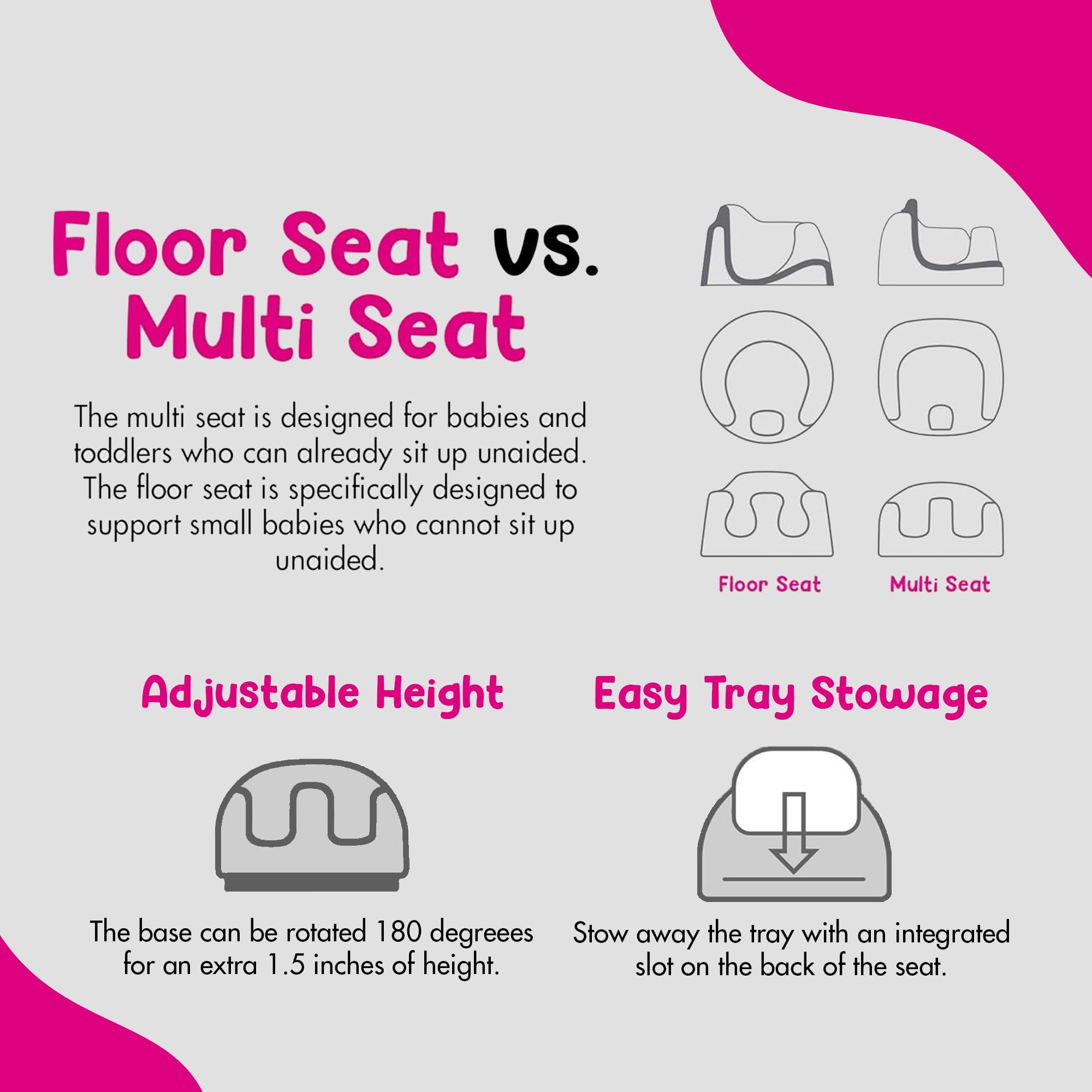 Bumbo 2 Pack 3-in-1 Multi-Seat for 6 to 36 Months, Travel Baby Feeding and Play Floor Seat, All-in-One Portable Booster with Tray & Toddler High Chair, Taupe